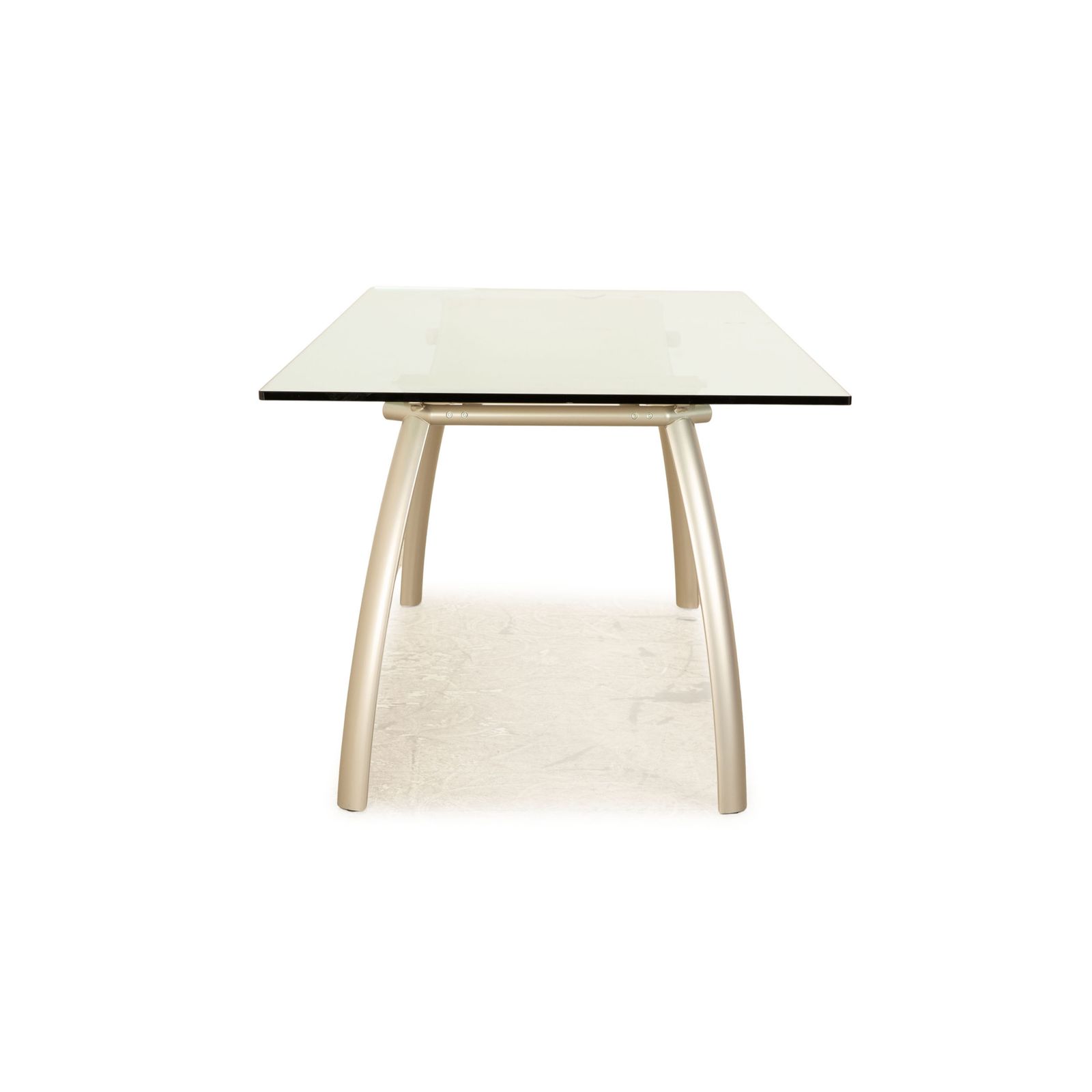 photo furniture Table à manger Frag Glass, argent et cuir crème
