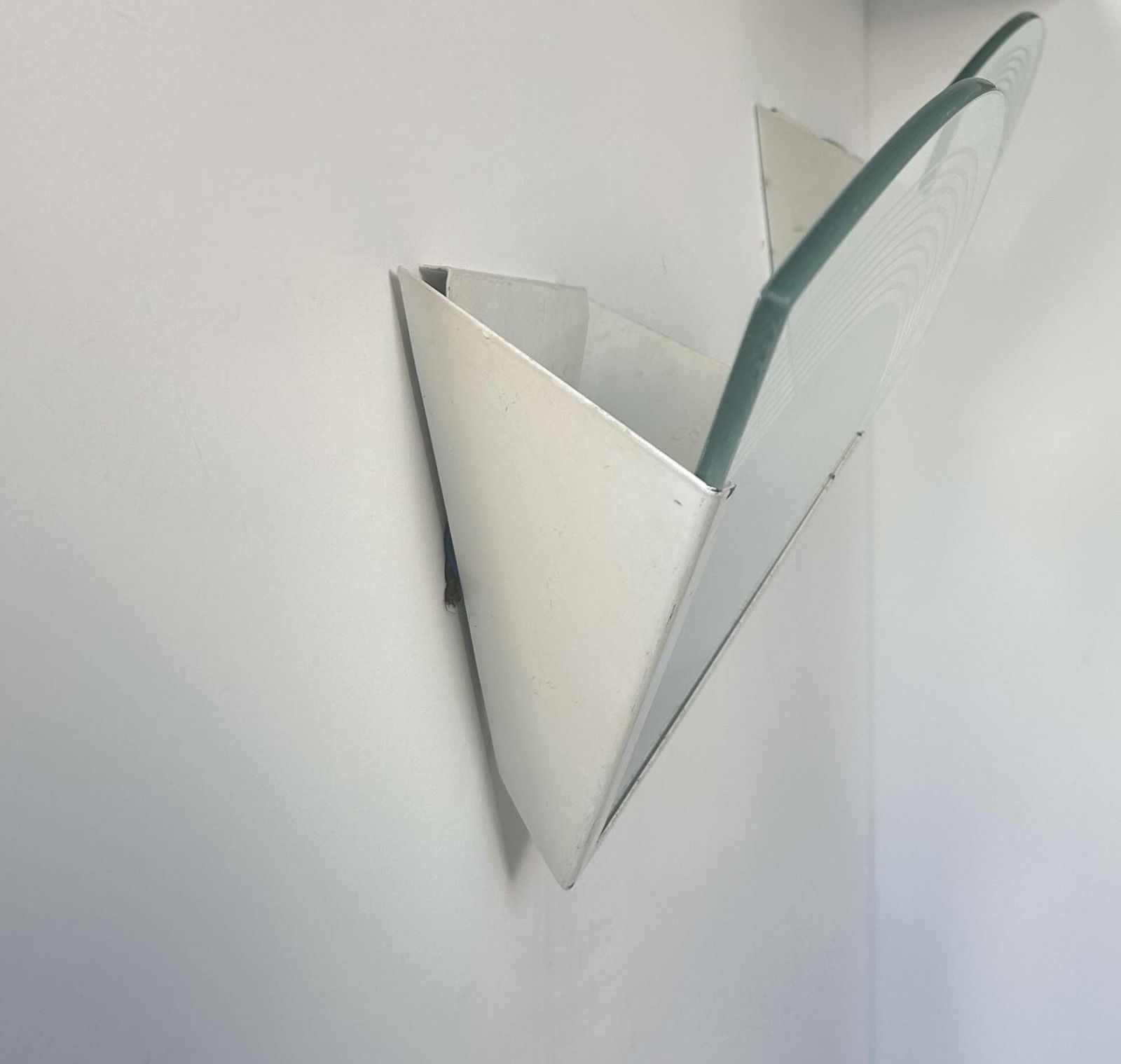 Pair Of Vintage Wall Lights, White Lacquered Metal And Sandblasted Glass, photo buy