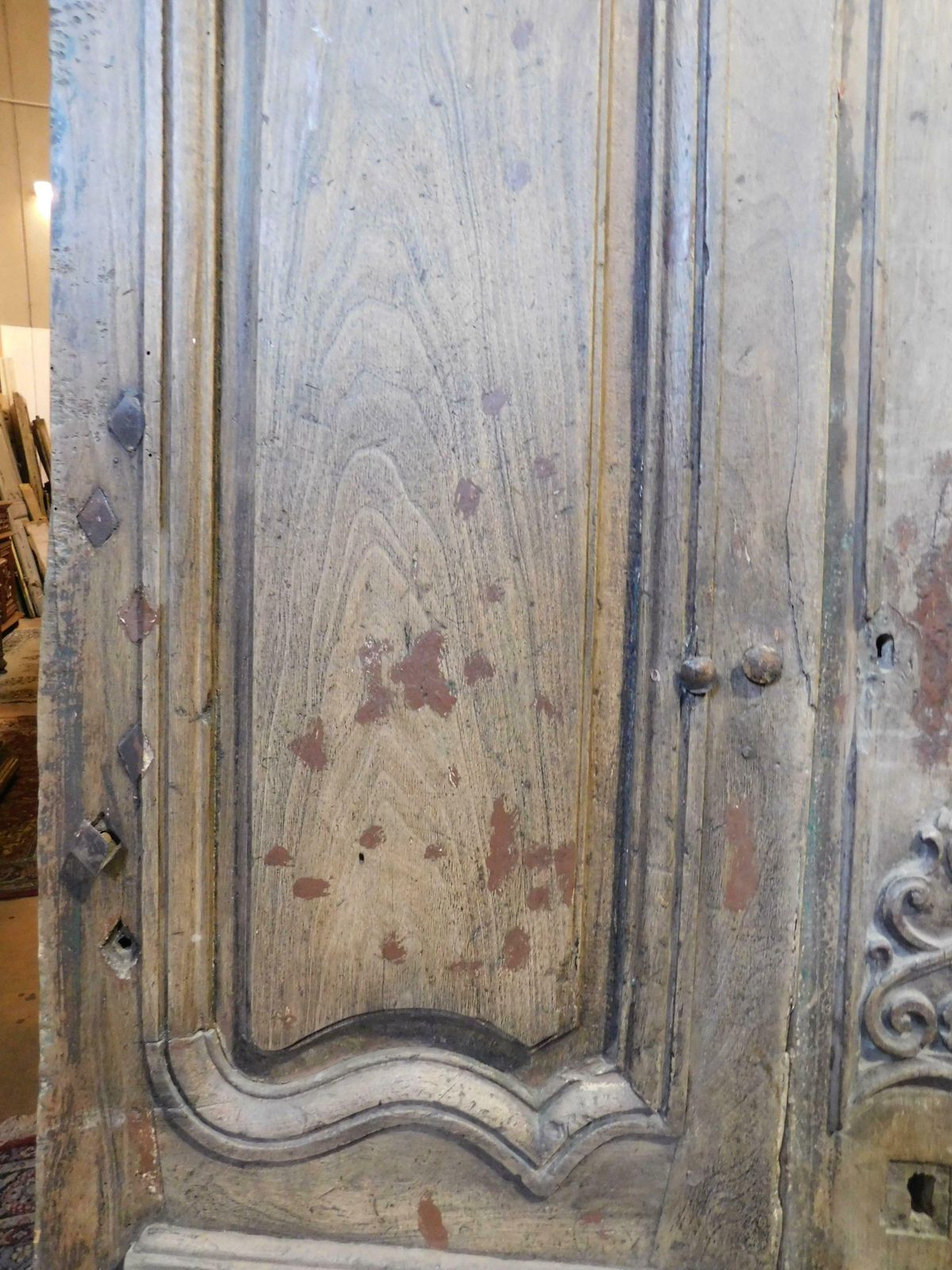 Entrance Door, Double Hinged Doorway With Wavy Carved Panels, Oak, France photo buy