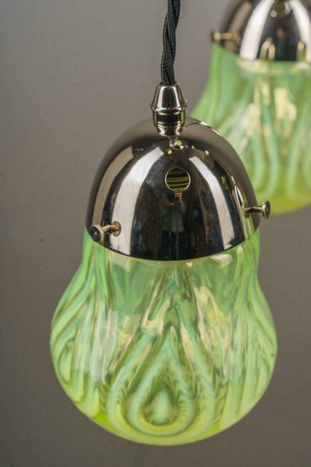Lighting Art Deco Nickel Chandelier With Original Opaline Glass Shades Vienna 1920s photo