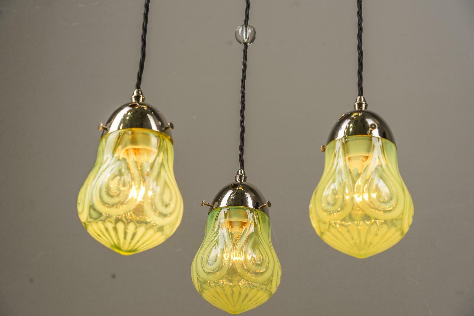 photo buy Art Deco Nickel Chandelier With Original Opaline Glass Shades Vienna 1920s