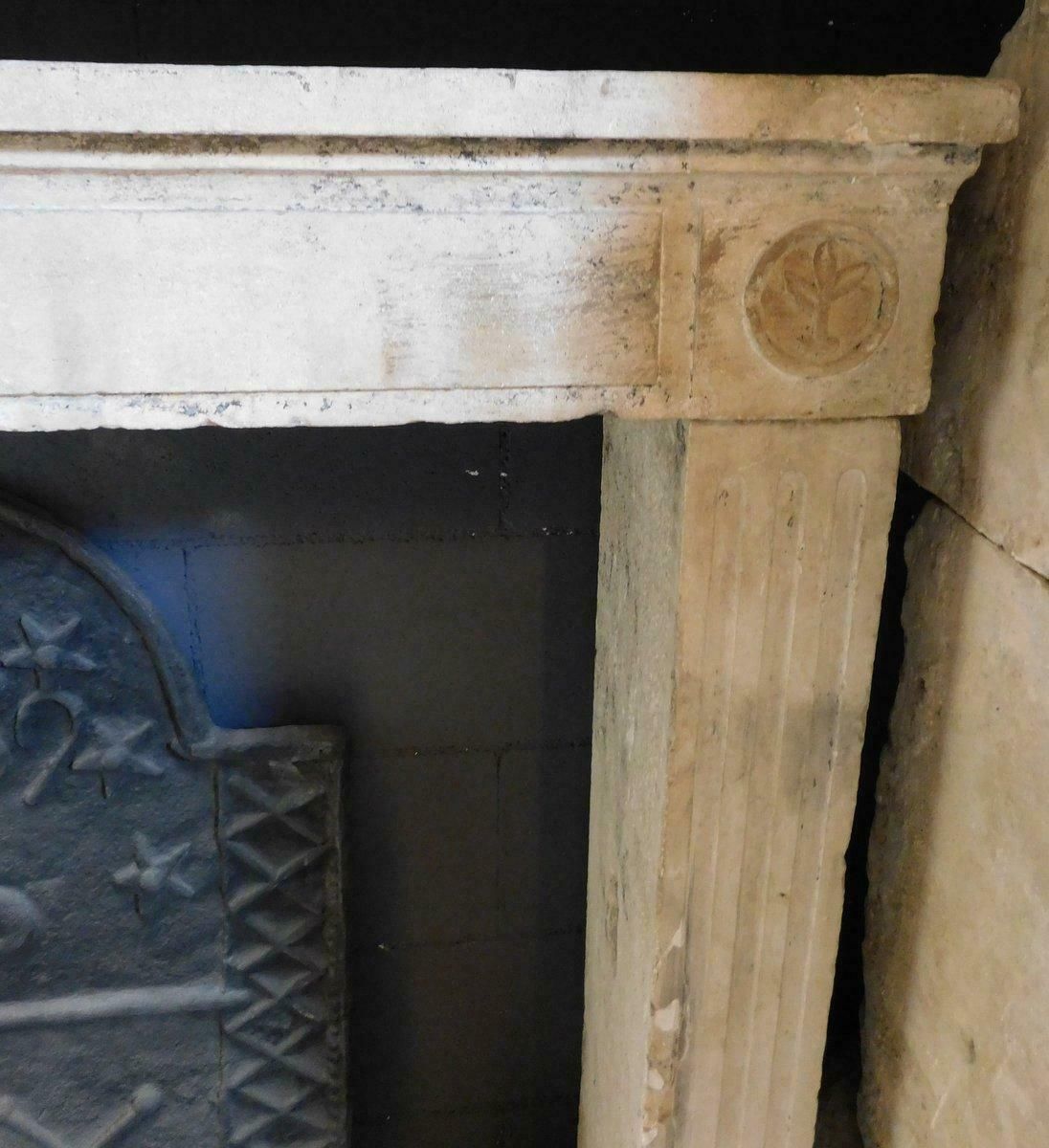 Old Carved Stone Fireplace Mantle, Small With Geometric Carvings, Italy photo Home Fixtures