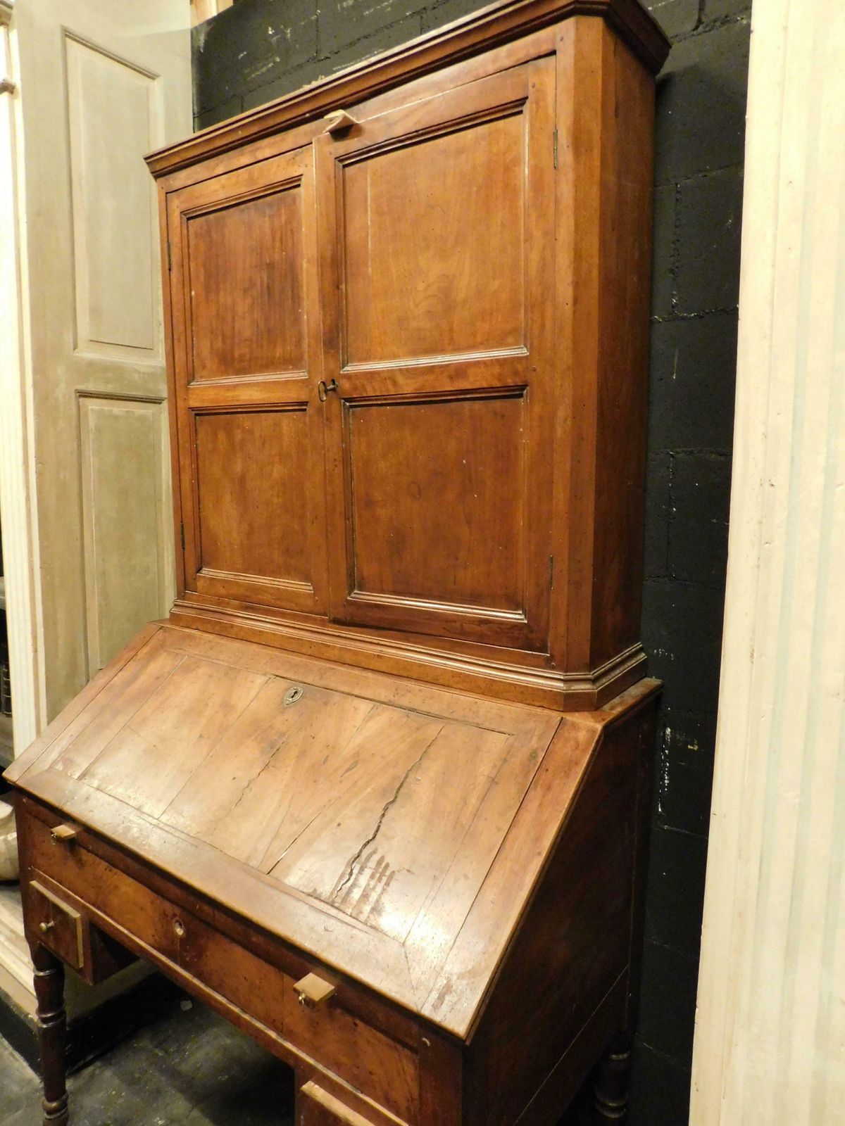 Furniture Cabinet With Flap, Walnut Desk, Italy photo