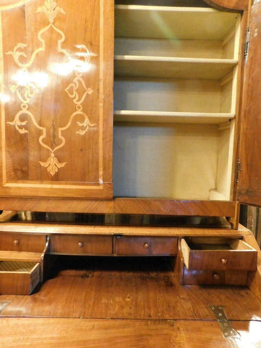 Trumeau Cabinet In Walnut Richly Inlaid, Italy photo vintage