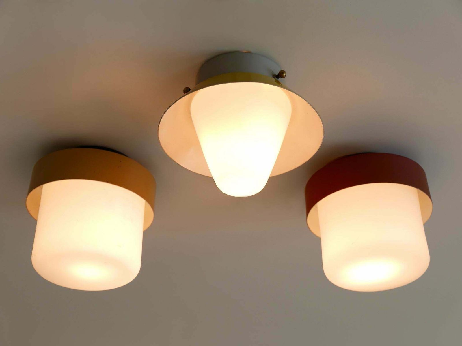 Set Of Three Rare & Lovely Ceiling Fixtures Or Flush Mounts Germany 1960s photo Lighting