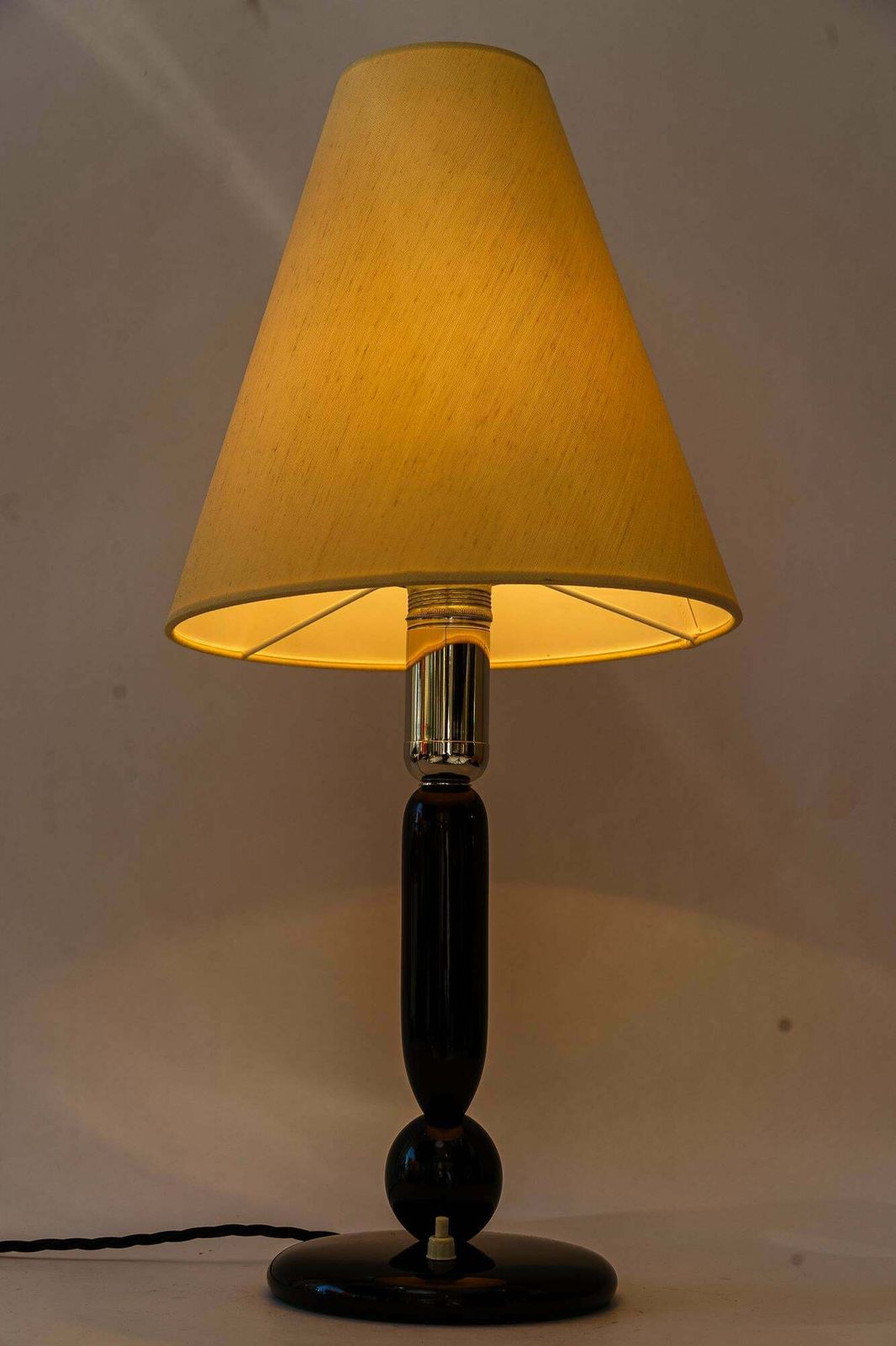 Big Art Deco Wood Table Lamp With Fabric Shade Vienna Around 1930s photo vinterior