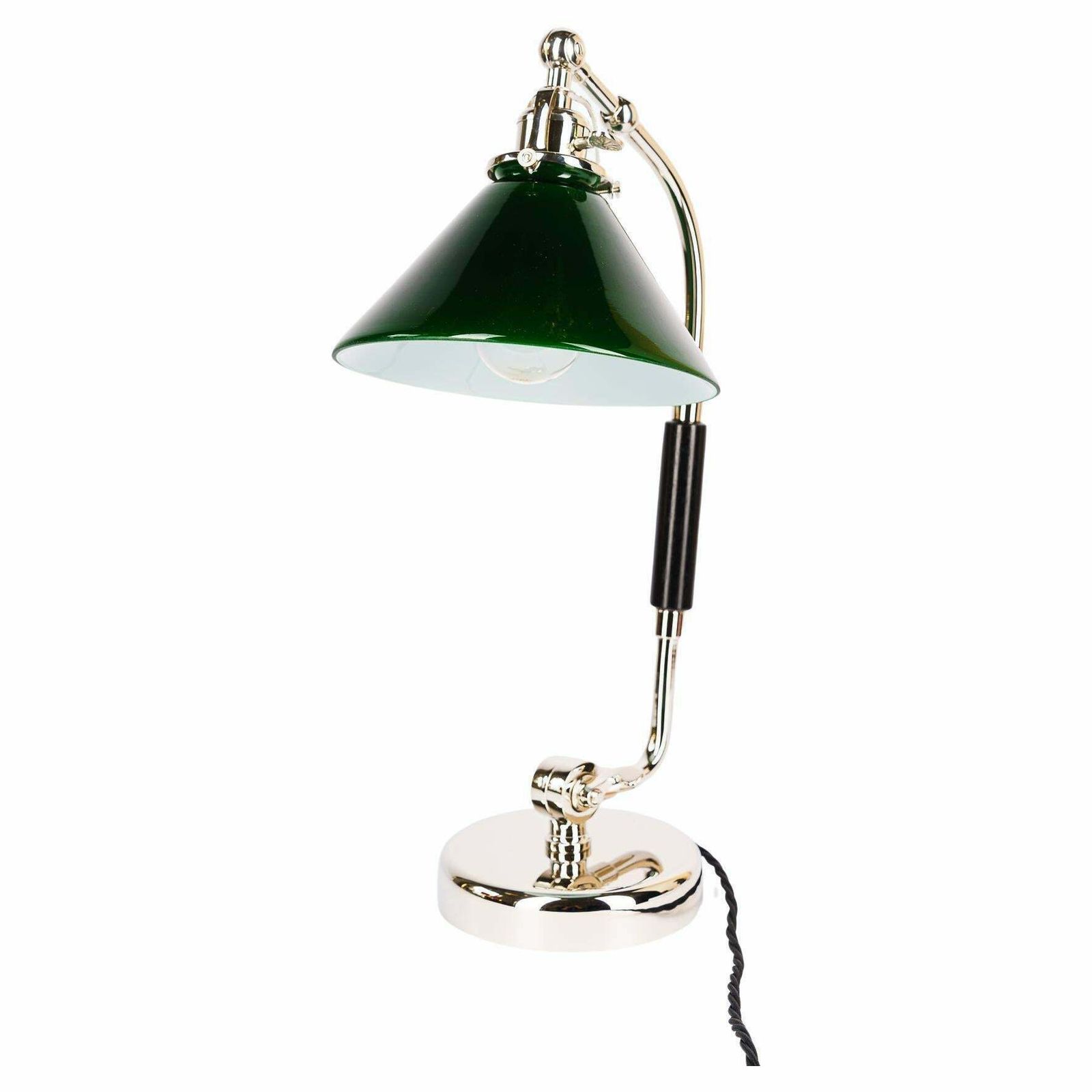 Swivelling Nickel Plated Art Deco Table Lamp With Green Glass Shade Vienna 1920s