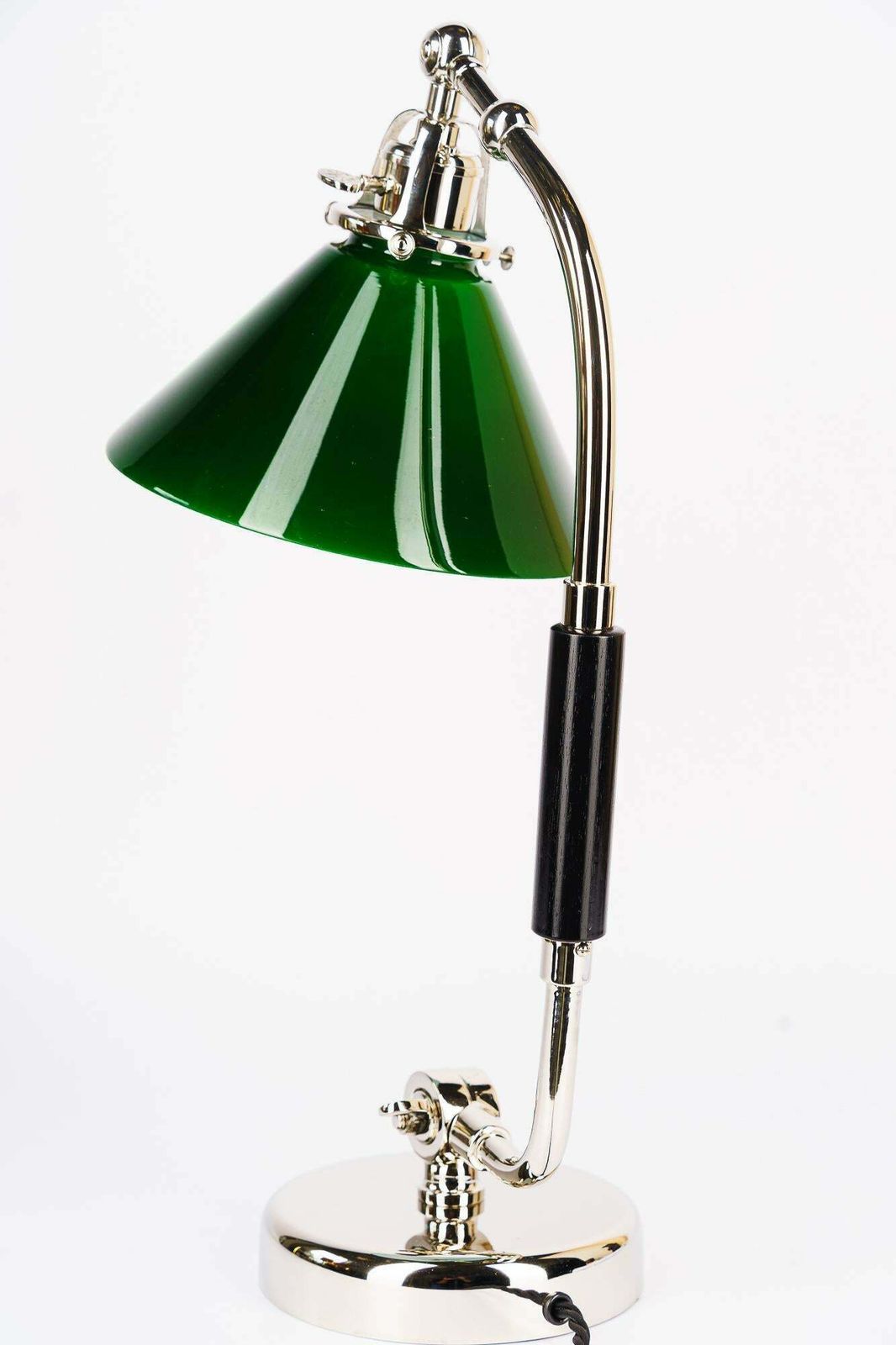 Swivelling Nickel Plated Art Deco Table Lamp With Green Glass Shade Vienna 1920s photo vinterior