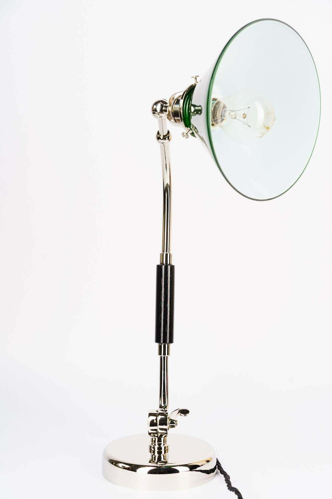 photo for sale Swivelling Nickel Plated Art Deco Table Lamp With Green Glass Shade Vienna 1920s