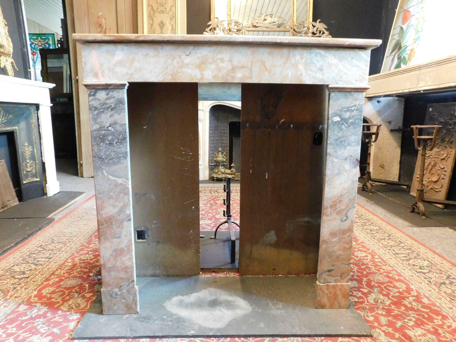 Fireplace Mantle In Gray And Pink Marble "Fior Di Pesco", Italy photo for sale