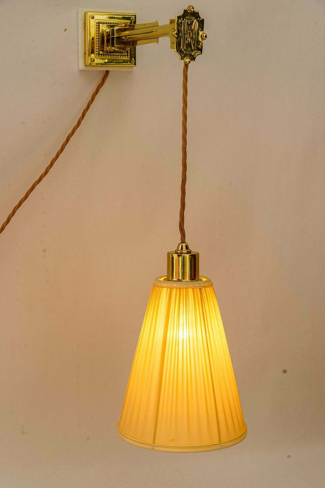 2 Adjustable And Sviweling Art Deco Wall Lamps With Fabric Shades Vienna 1920s photo Lighting