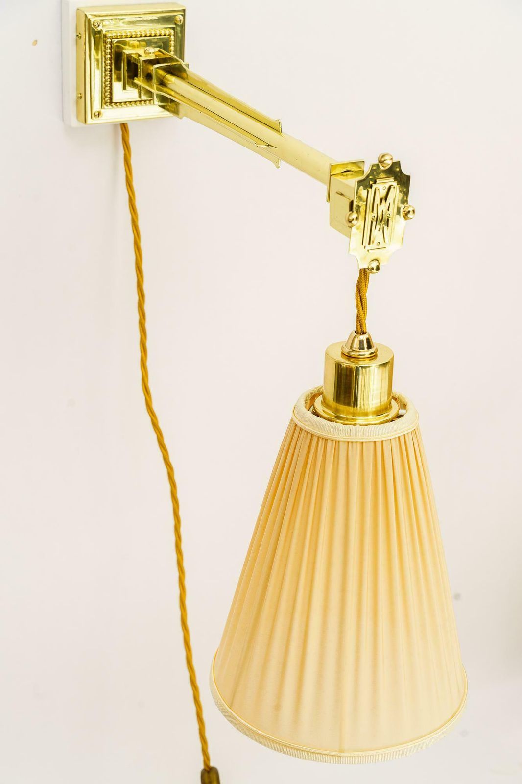 photo for sale 2 Adjustable And Sviweling Art Deco Wall Lamps With Fabric Shades Vienna 1920s