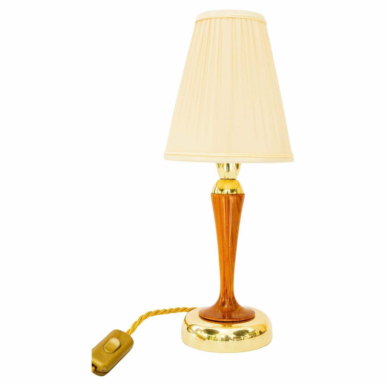 Rupert Nikoll Table Lamp With Cherry Wood And Fabric Shade Vienna Around 1950s