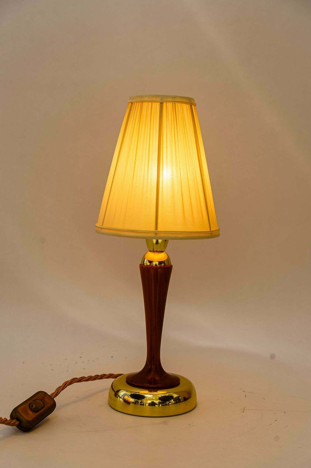 Rupert Nikoll Table Lamp With Cherry Wood And Fabric Shade Vienna Around 1950s photo vinterior