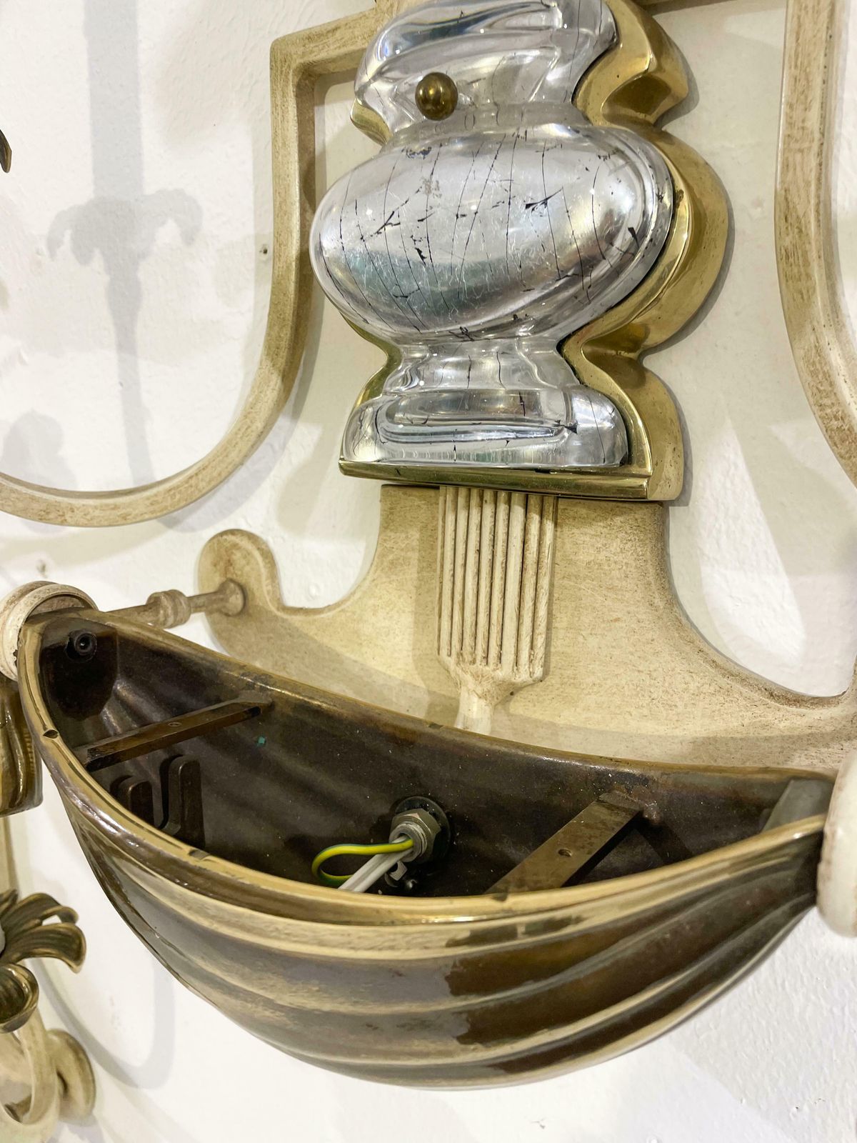 Pair Of Silver Wrought Iron And Glass Wall Lights By Banci , Italy, 1940s photo Lighting