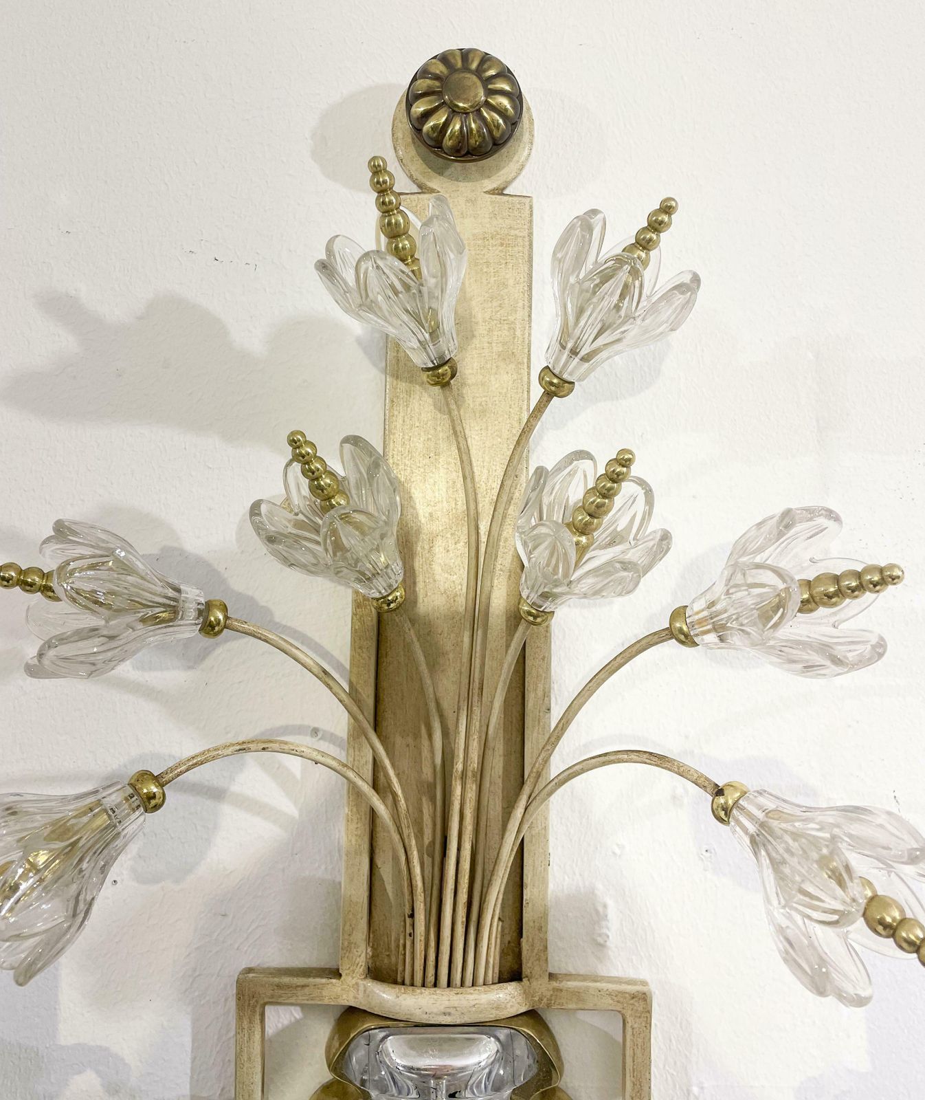 Pair Of Silver Wrought Iron And Glass Wall Lights By Banci , Italy, 1940s photo vinterior