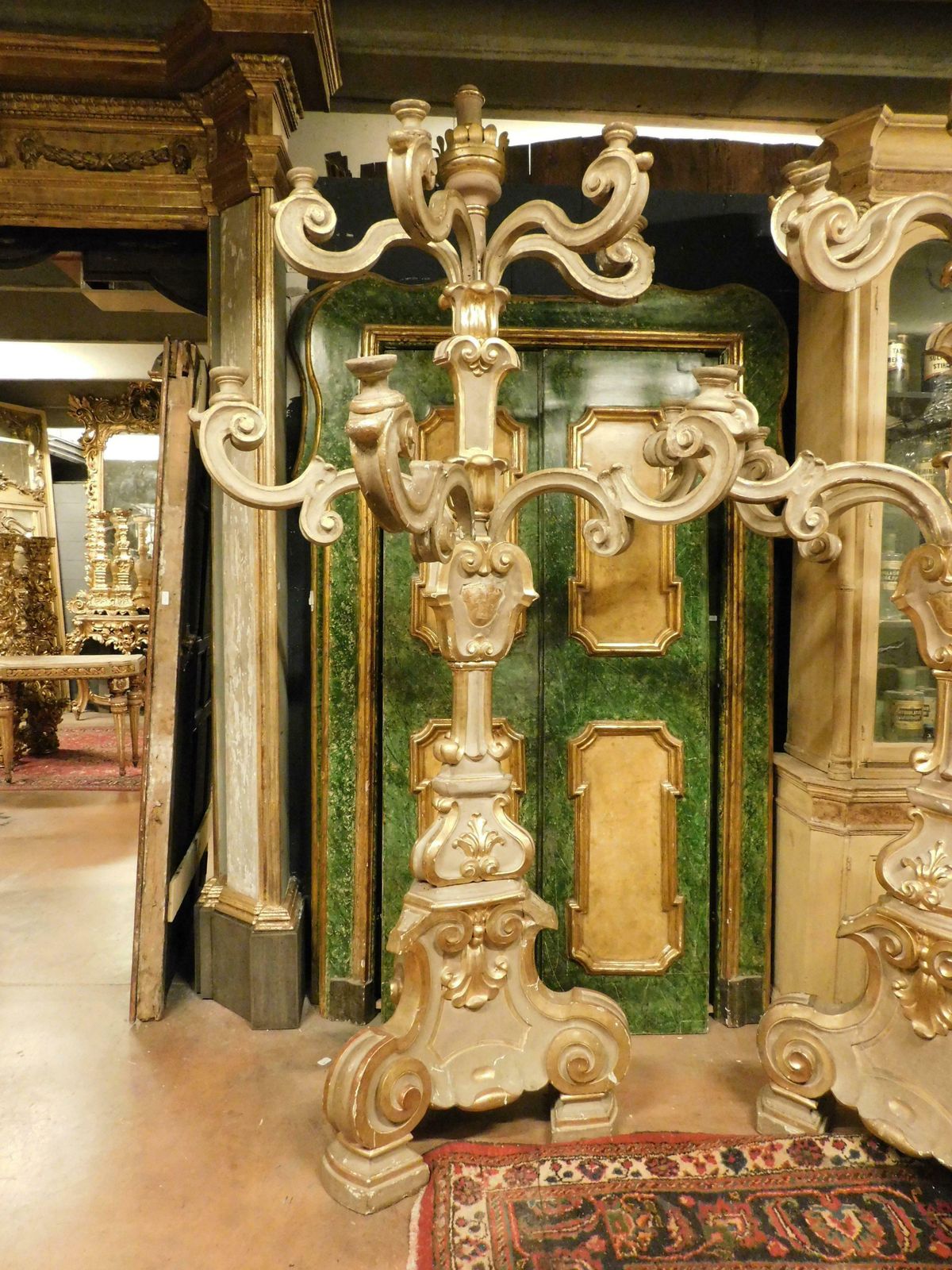 Antique Pair Of Big Gilded And Carved Wooden Candlesticks, Florence (Italy) photo buy