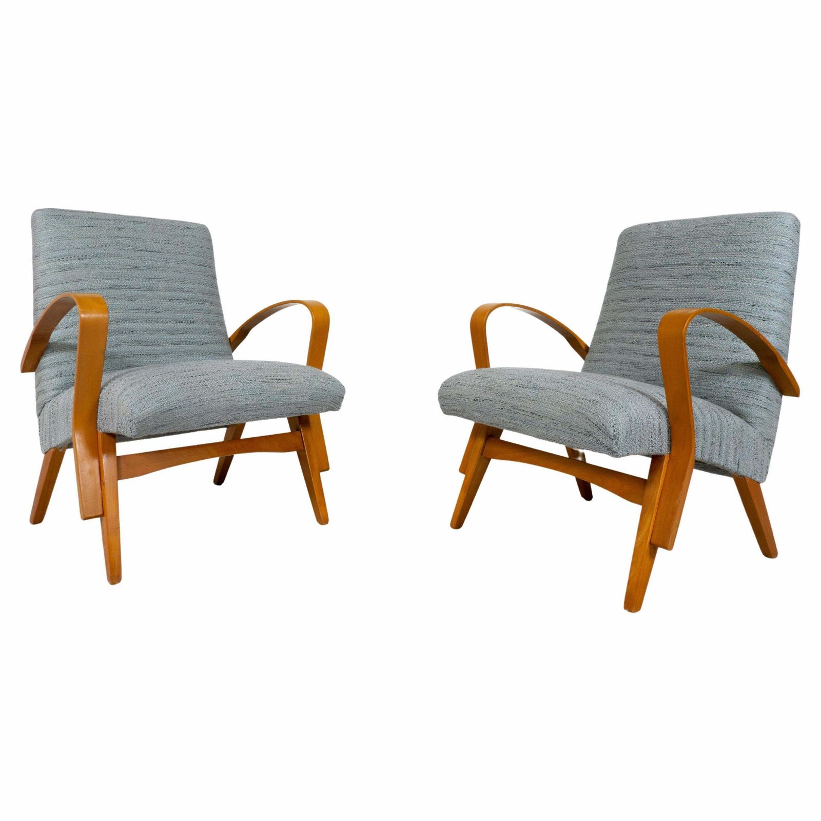 Mid Century Modern Pair Of Armchairs, 1950s, Czech Republic (New Uphostery)