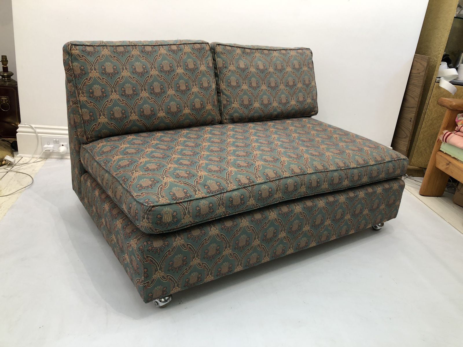 Low Tuxedo Two Seater Sofa On Wheels Mid Century Modern Settee 1960s Multicolour photo buy