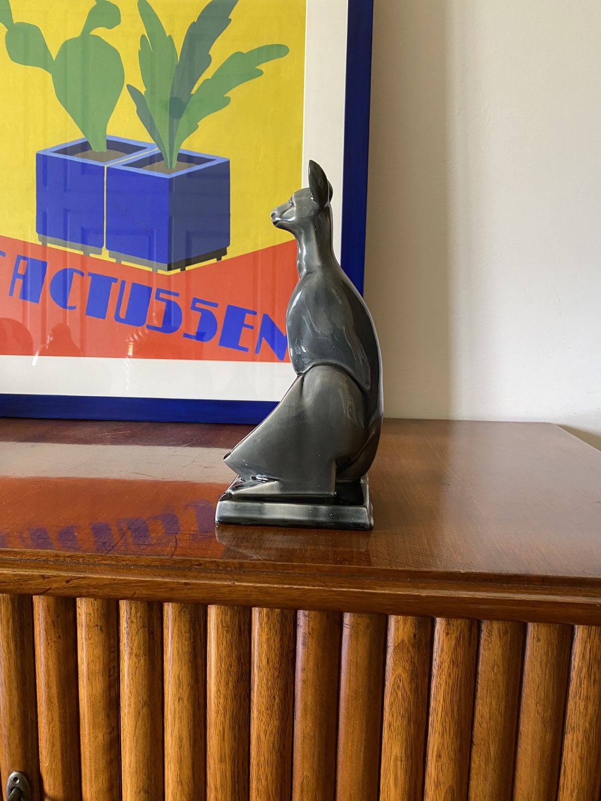 Art Deco Kangaroo Ceramic Vide Poche, Aladin France 1940s photo 650.0