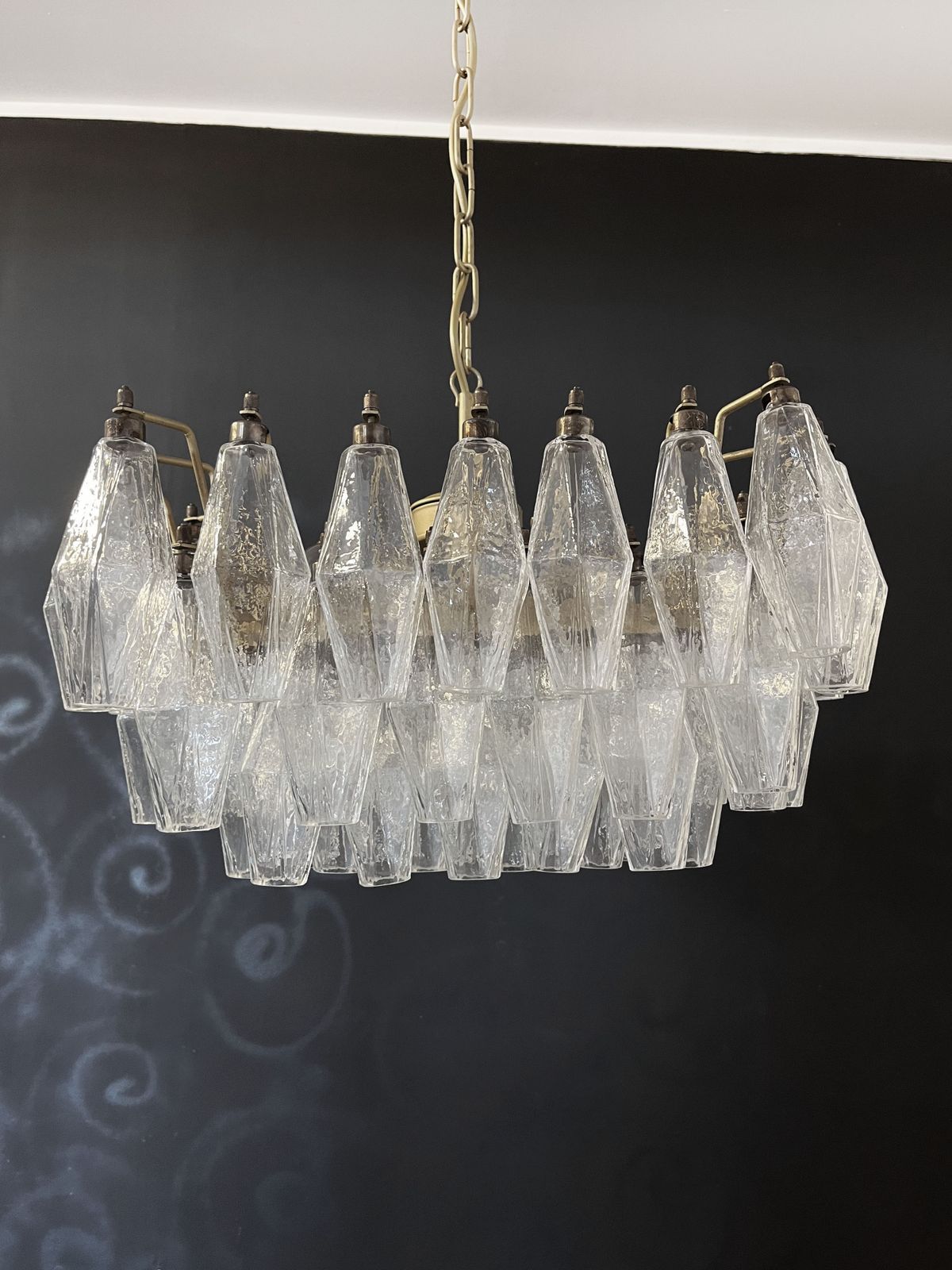 980.0 Elegant Murano Poliedri Chandelier   Carlo Scarpa   Trasparent Glasses photo