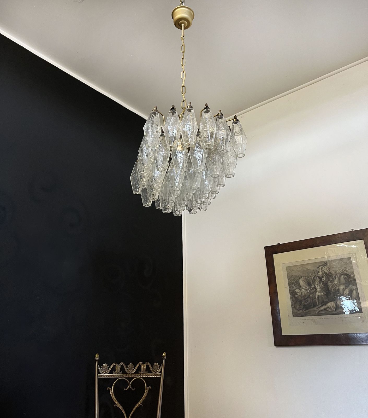 photo vintage Elegant Murano Poliedri Chandelier   Carlo Scarpa   Trasparent Glasses