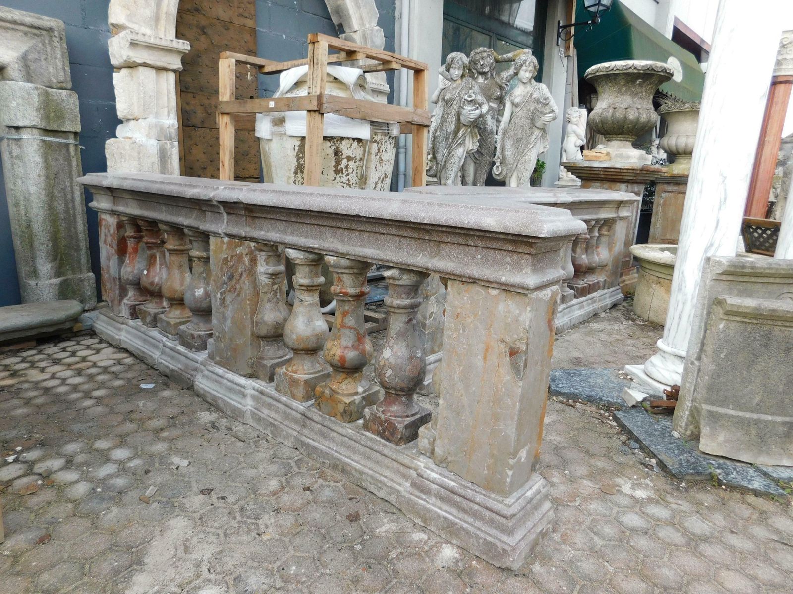 Pair Of Pink Marble Balustrade Railings, With Sculpted Columns, Italy photo furniture