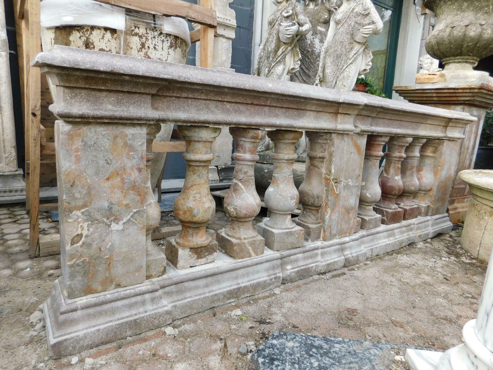 photo buy Pair Of Pink Marble Balustrade Railings, With Sculpted Columns, Italy