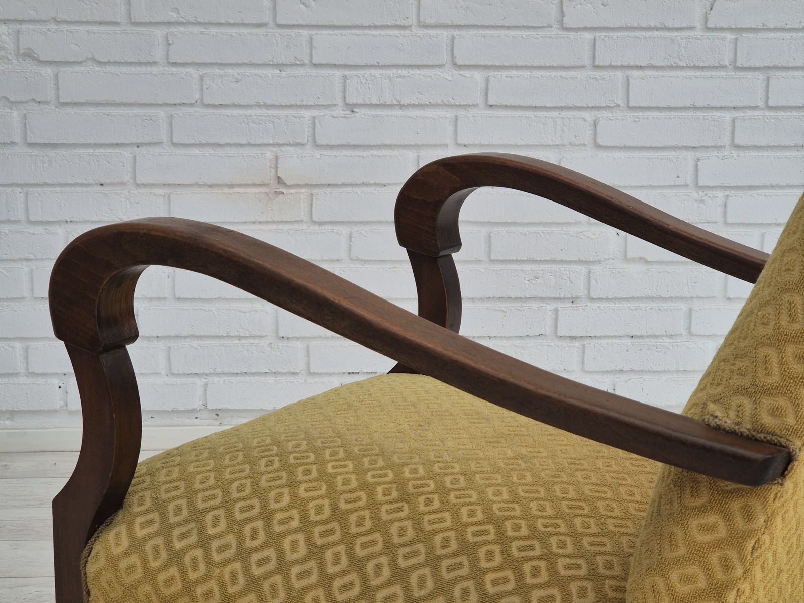 Furniture 1950s, Danish Design, Armchair In Original Condition, Furniture Cotton/ Wool Fabric. photo
