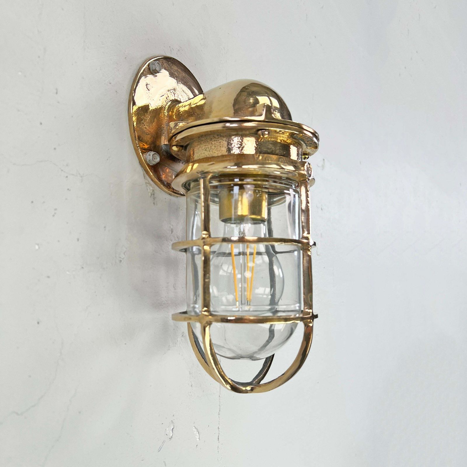 1960's American Cast Bronze & Glass Wall Sconce With Cage By Oceanic Ul
