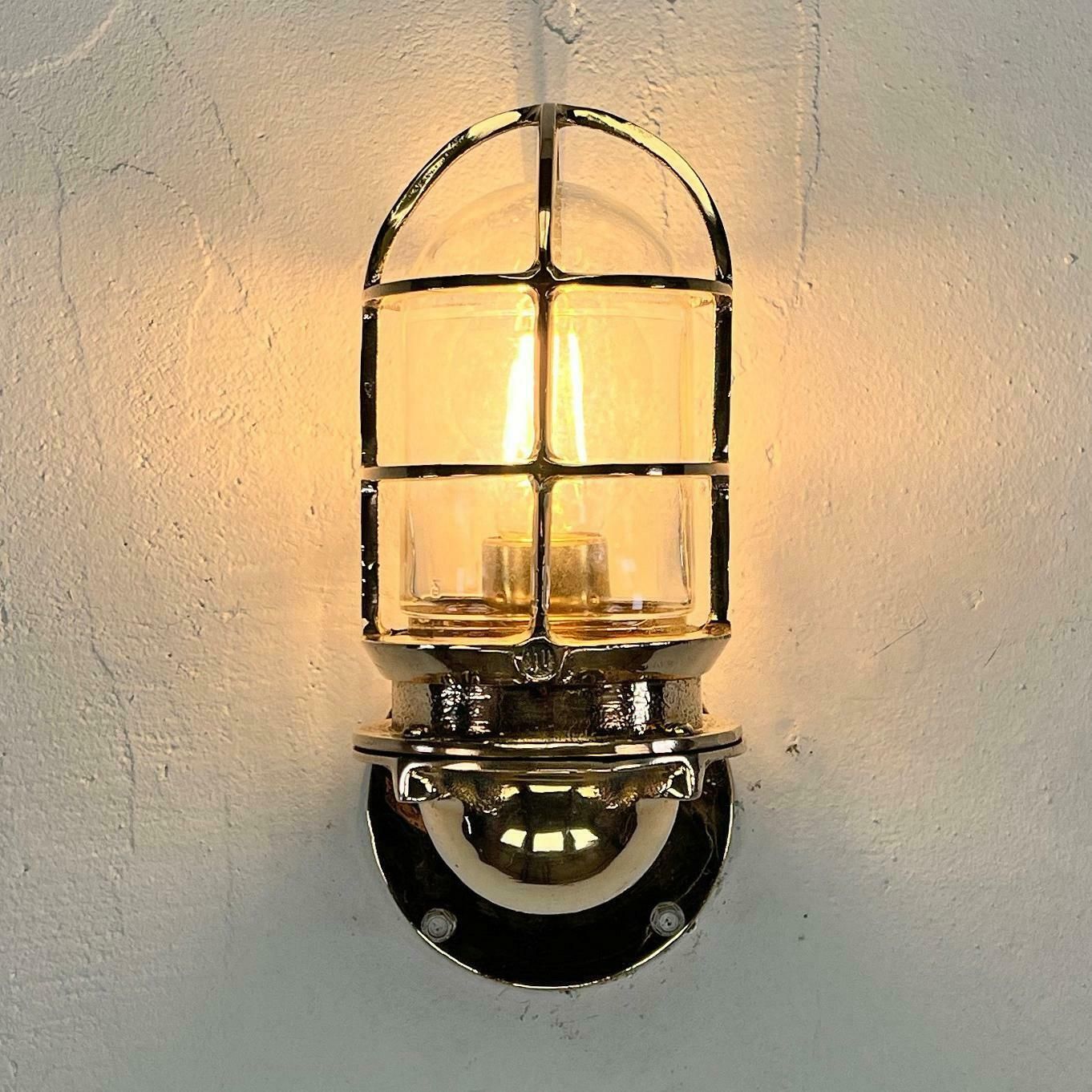 photo for sale 1960's American Cast Bronze & Glass Wall Sconce With Cage By Oceanic Ul