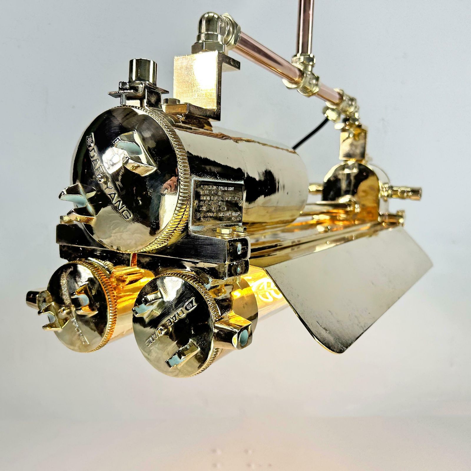 1975.0 1970s Industrial Brass & Glass Flameproof Tube Light With Shades & Edison Lamps photo