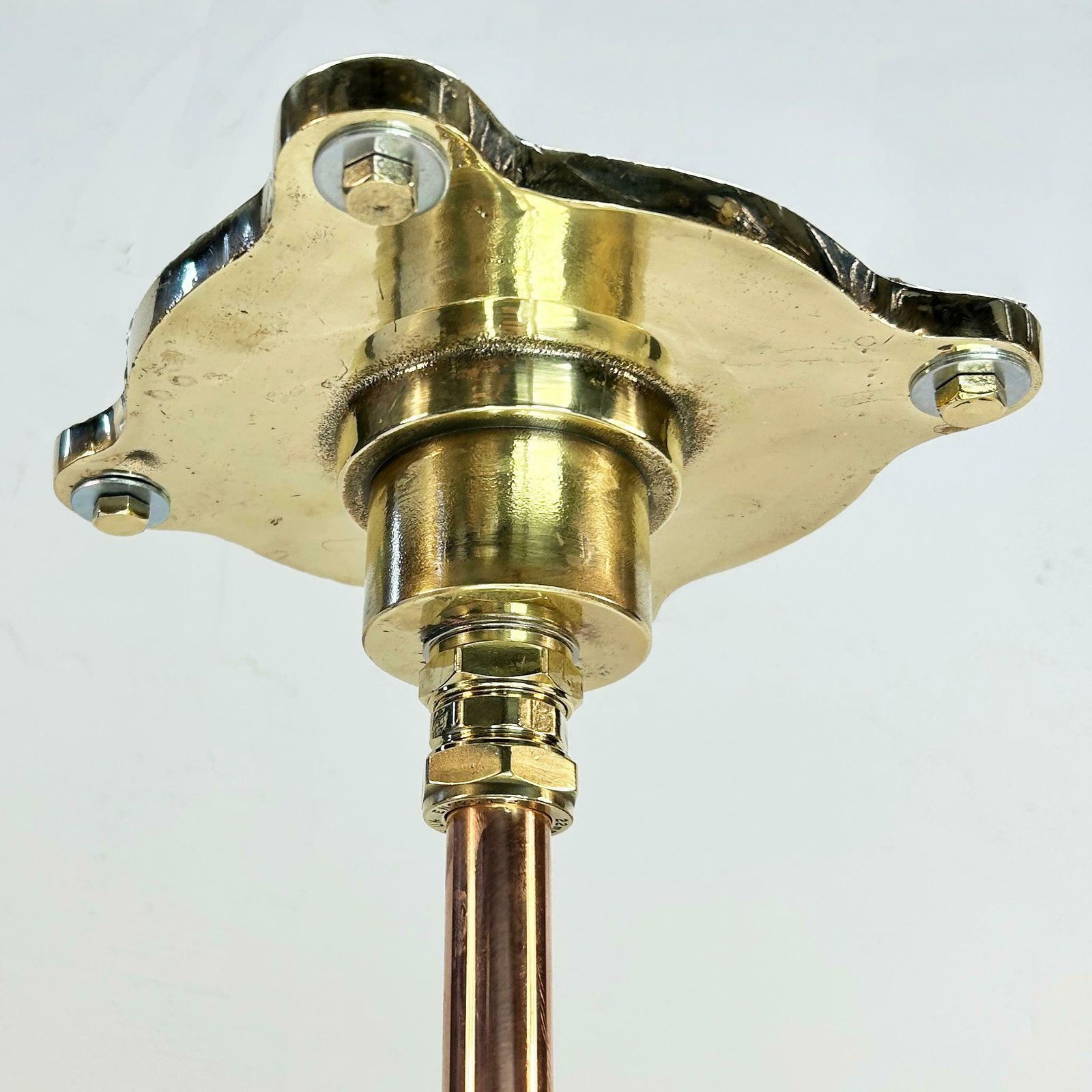 photo buy 1970s Industrial Brass & Glass Flameproof Tube Light With Shades & Edison Lamps