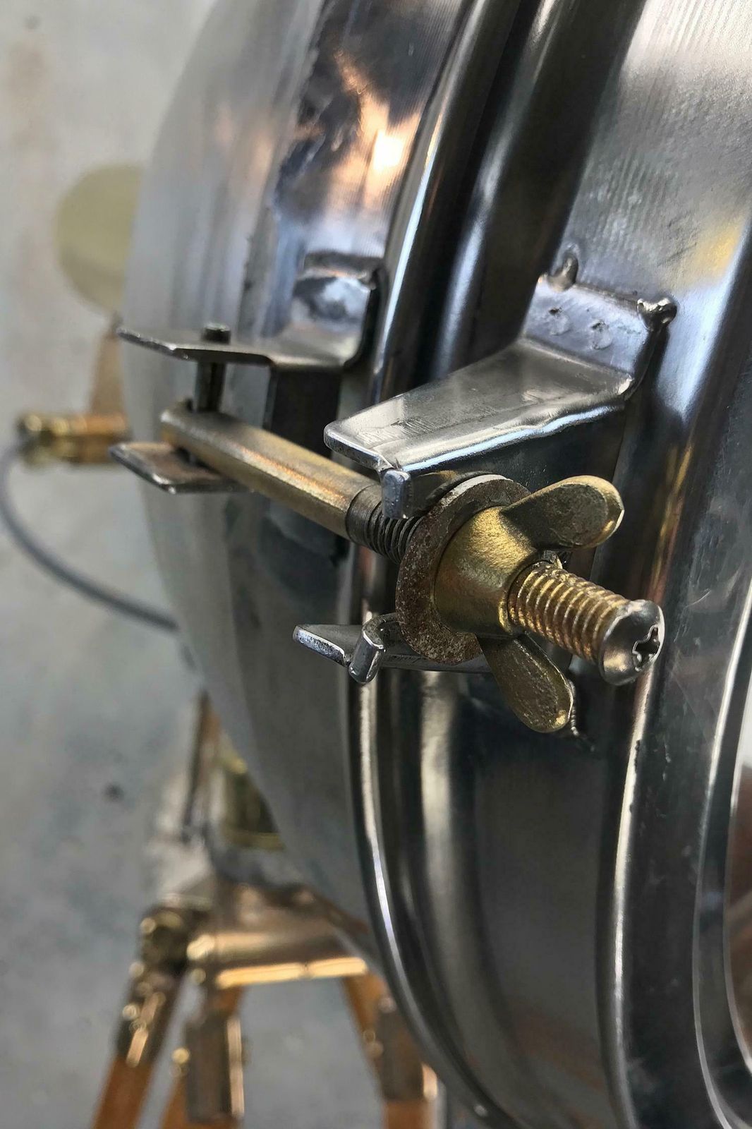 photo buy 1970s Japanese Industrial Brass, Bronze And Stainless Steel Search Light Tripod