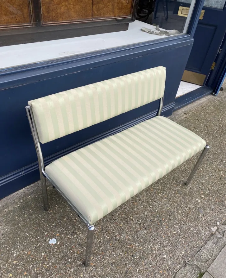 Chrome Bench Green Stripped 1970s Italian Hollywood Regency Mint Green photo for sale