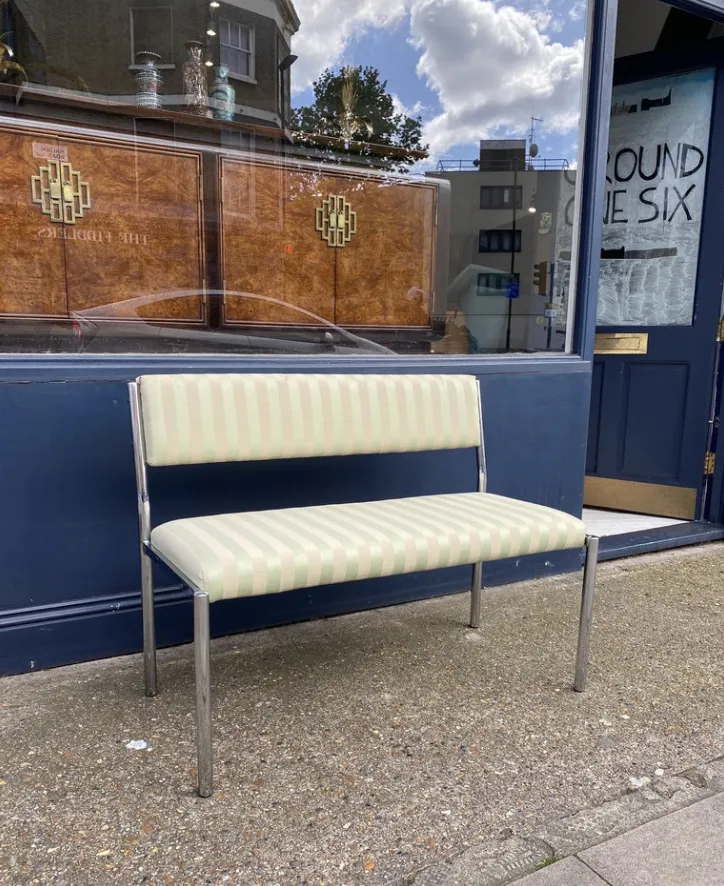 995.0 Chrome Bench Green Stripped 1970s Italian Hollywood Regency Mint Green photo