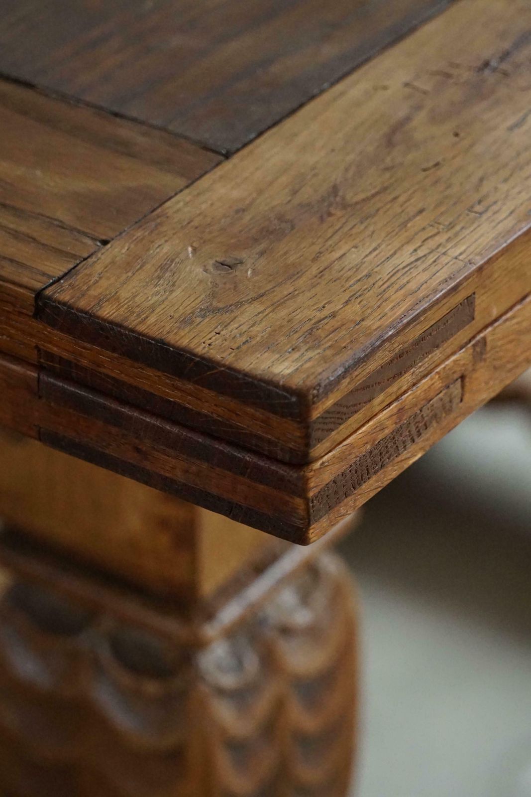 Furniture Antique Baroque Dining / Desk Table In Oak, Danish Cabinetmaker, 19th Century photo
