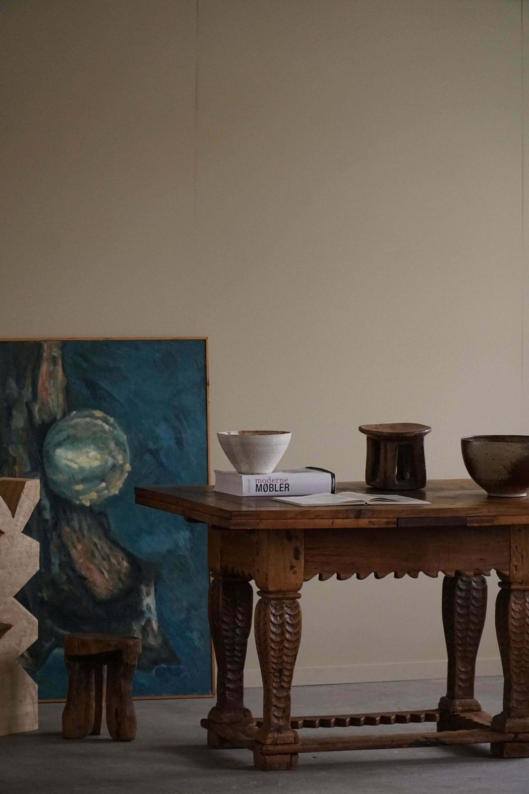photo vinterior Antique Baroque Dining / Desk Table In Oak, Danish Cabinetmaker, 19th Century
