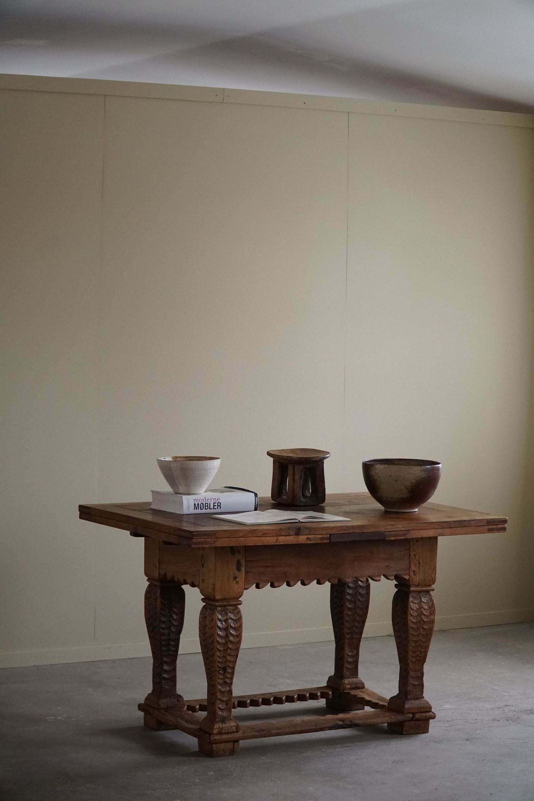 photo vintage Antique Baroque Dining / Desk Table In Oak, Danish Cabinetmaker, 19th Century