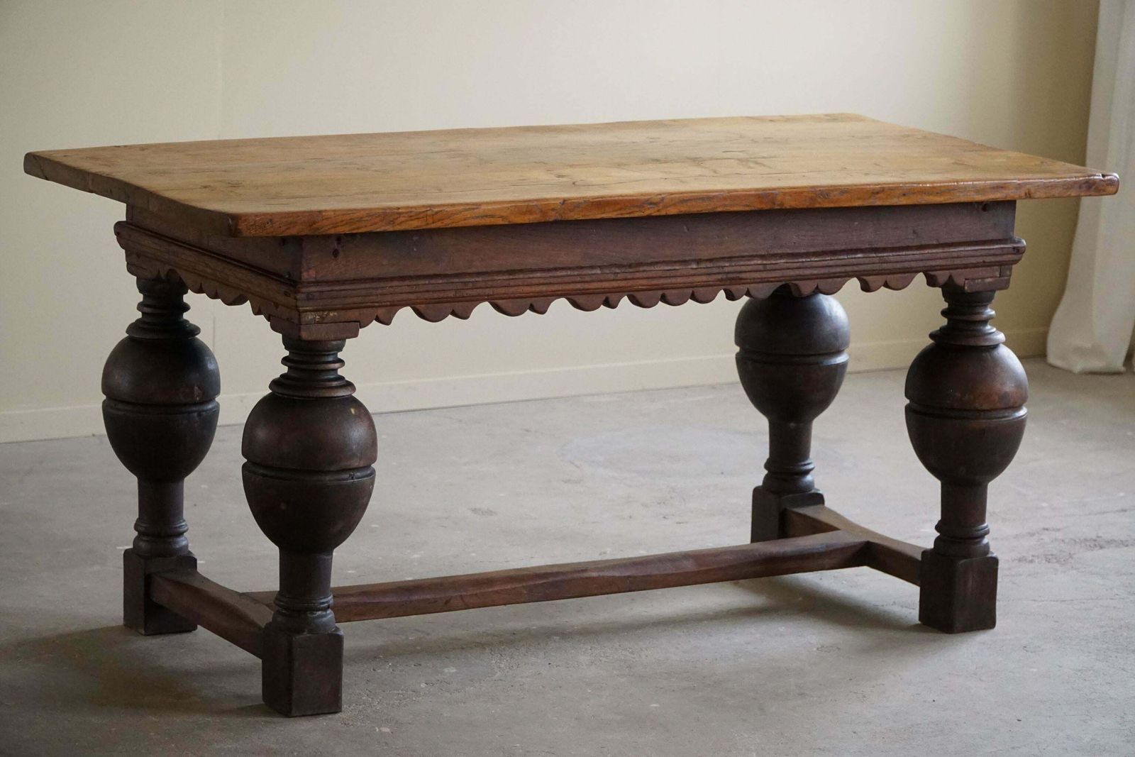 photo for sale 19th Century Antique Baroque Dining / Desk Table In Oak, Danish Cabinetmaker