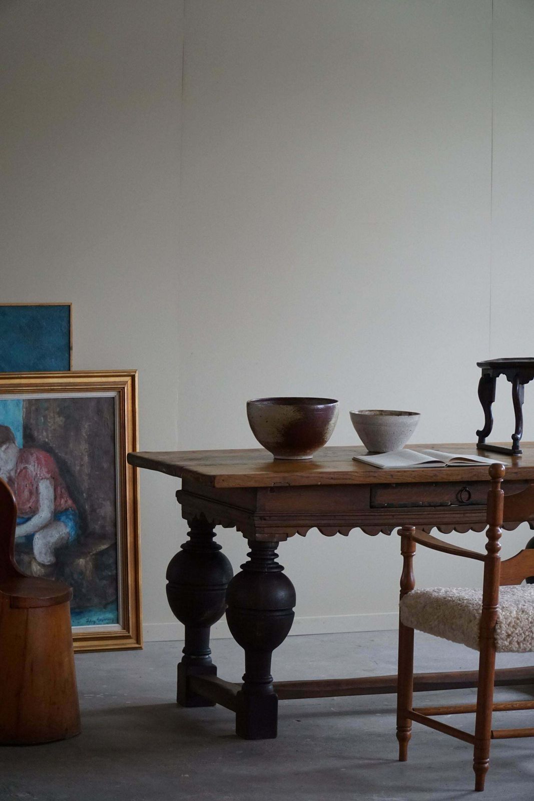 photo buy 19th Century Antique Baroque Dining / Desk Table In Oak, Danish Cabinetmaker