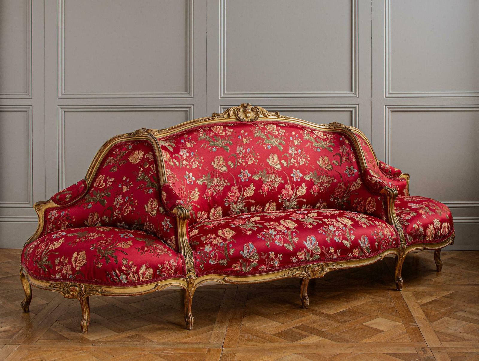 Circa 1880 Italian Large Gilt Wood Lxv Style Confidente Sofa photo furniture