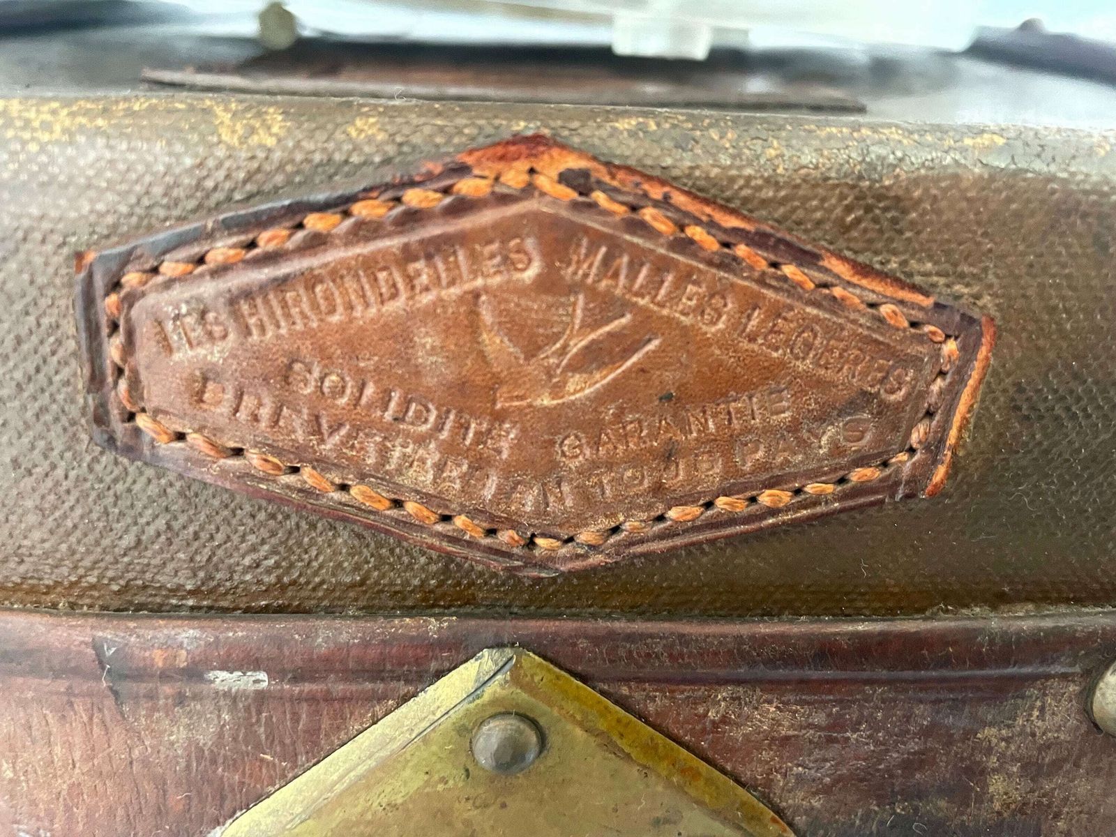 photo for sale Les Hirondelles Bruxelles   Steamer Trunk With Compartments   Mounted On Wheels   Leather Handles, Wooden Frame And Brass Locks   Ca. 1910