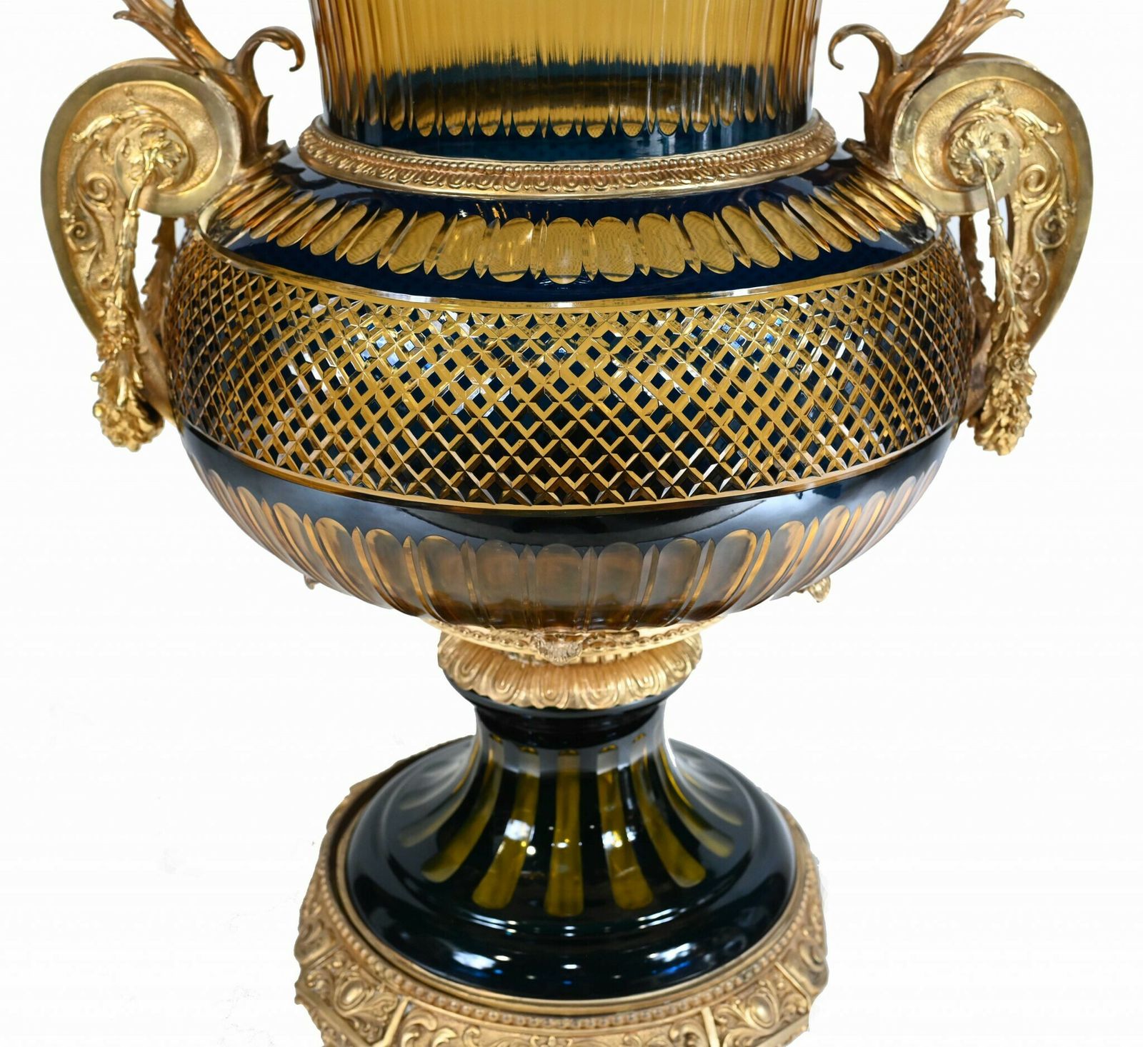 Pair Large Crystal Glass Urns French Empire Vases photo for sale