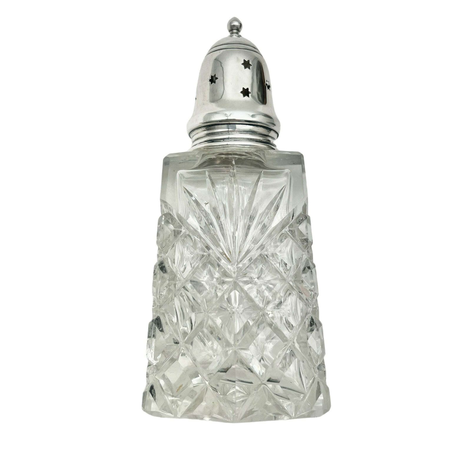 Vintage Silver Topped Cut Glass Sugar Sifter   Sugar Shaker   Israel Freeman   Hatton Garden London   Dining Room Decor   Kitchenalia