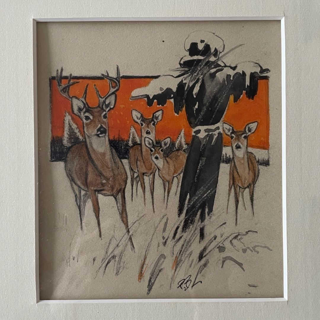Paul Bransom 'Scarecrow & Deer', Watercolour, C. Mid C20th photo Art