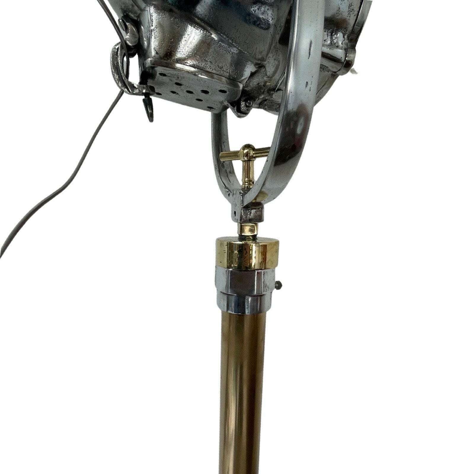 Antique Naval Searchlight Mounted On Brass Base   The Real Deal!   Fully Original And Rewired   Polished Metal photo for sale