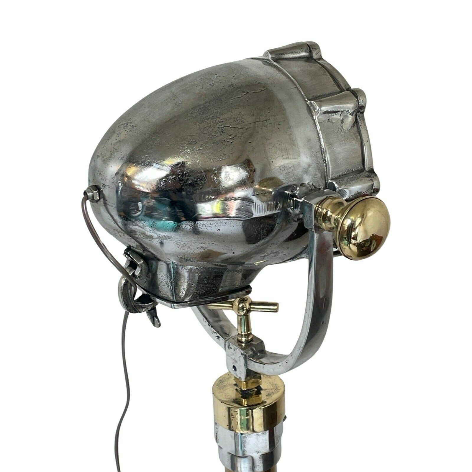 Antique Naval Searchlight Mounted On Brass Base   The Real Deal!   Fully Original And Rewired   Polished Metal photo 1230.0