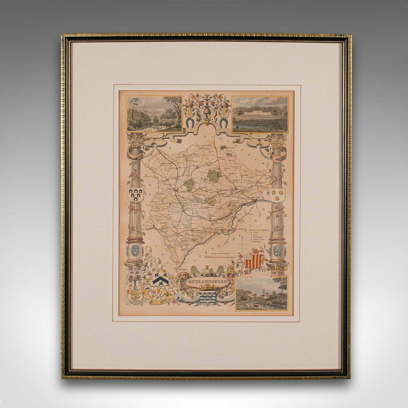 Antique County Map, Rutlandshire, English, Framed, Cartography, Victorian, 1860 photo furniture