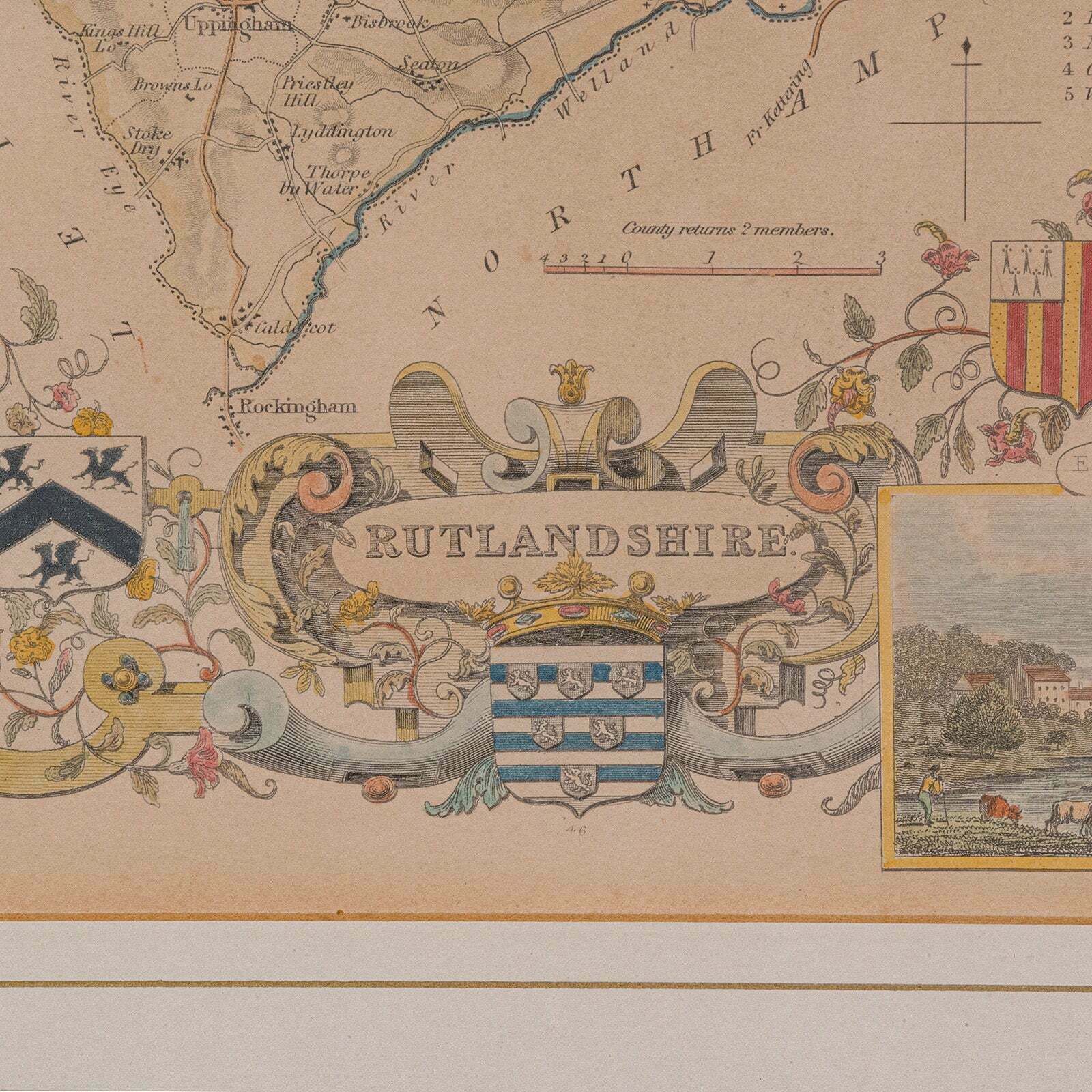 Antique County Map, Rutlandshire, English, Framed, Cartography, Victorian, 1860 photo buy